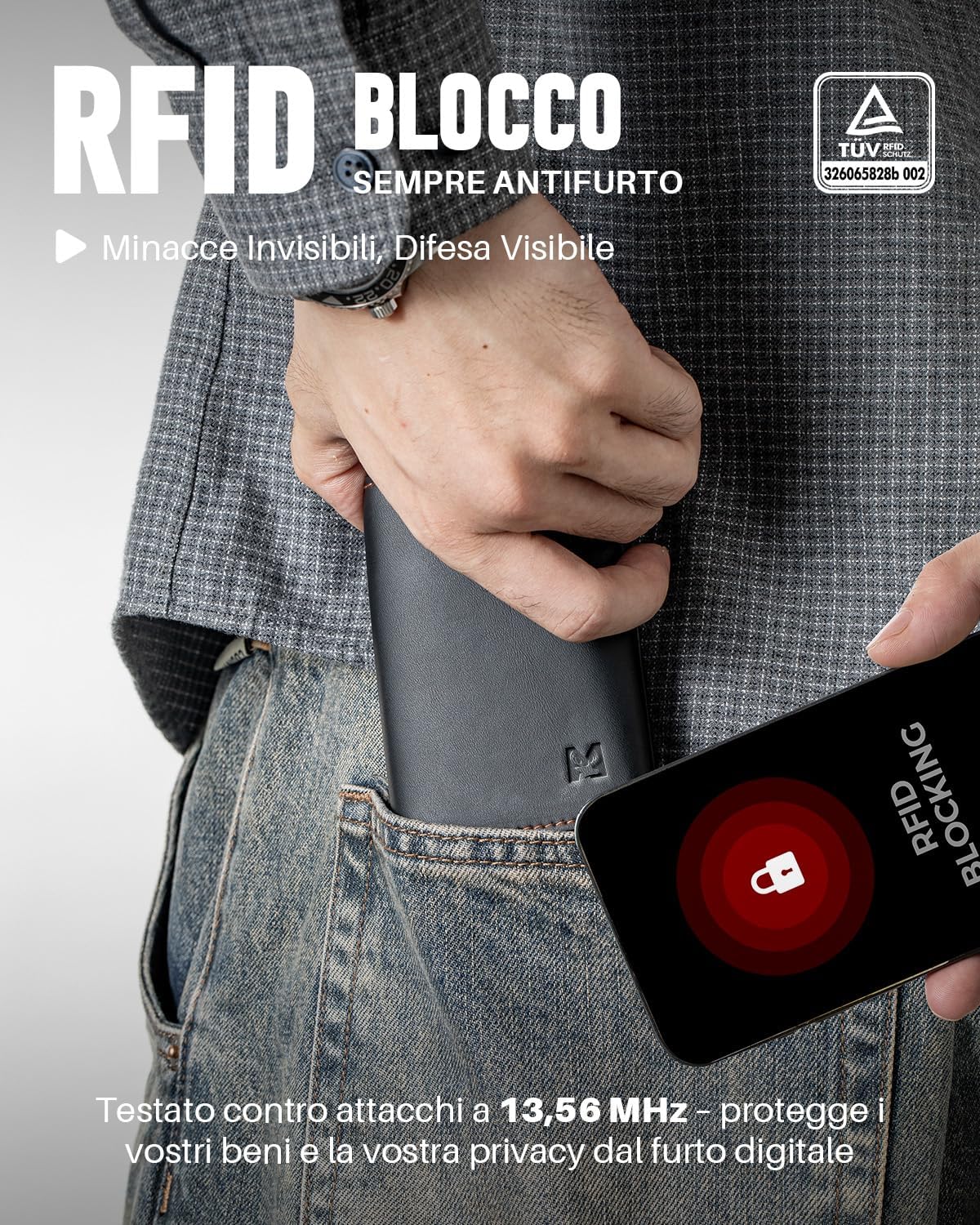 Detalle 2 de MYSHION Portafoglio Pop-Up da Uomo con tasca monete e protezione RFID (trifold con finestra ID)