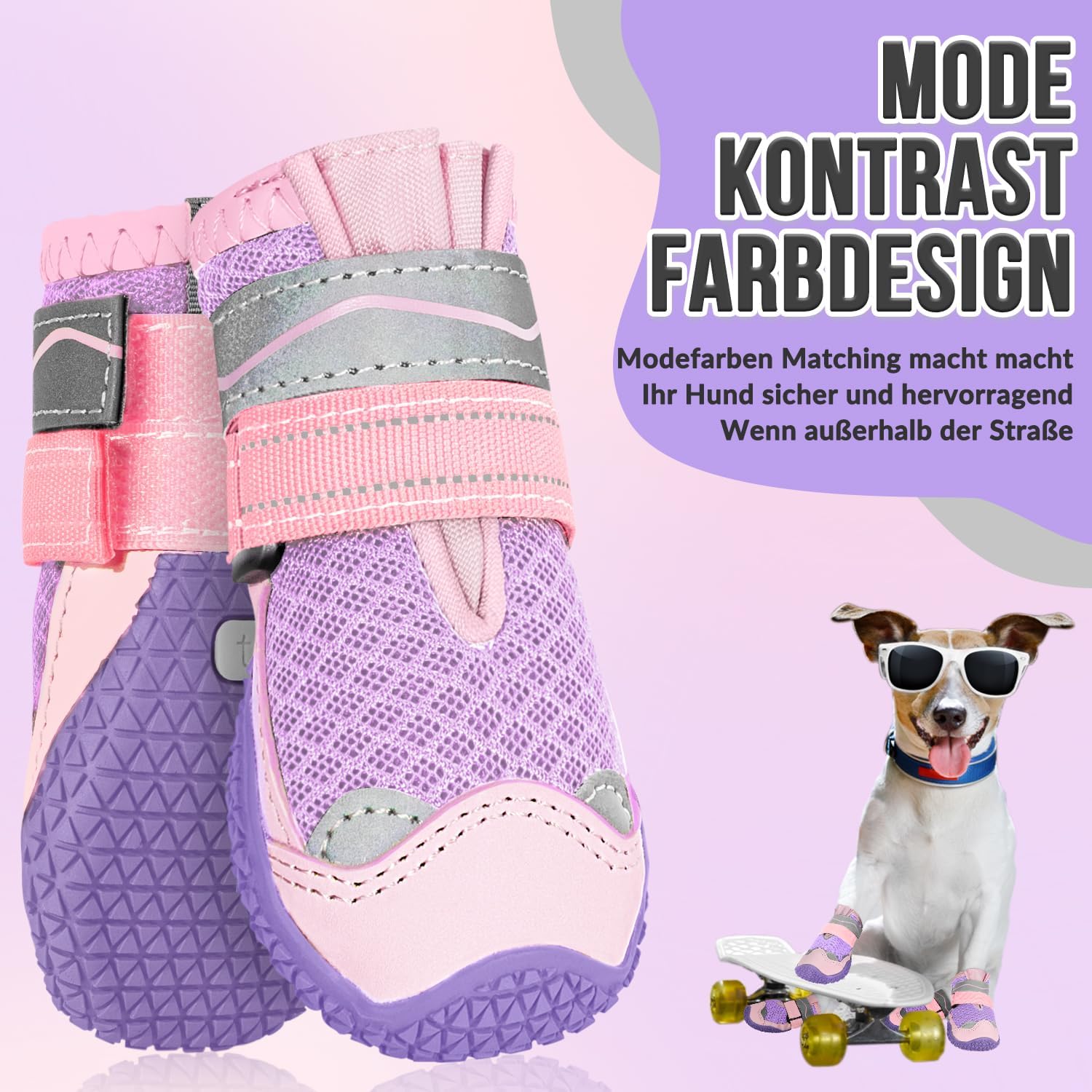 Thumbnail 2 de Eyein Hundeschuhe Pfotenschutz – 2er-Set, atmungsaktiv, rutschfeste Sohle (Größe 7, Lila)