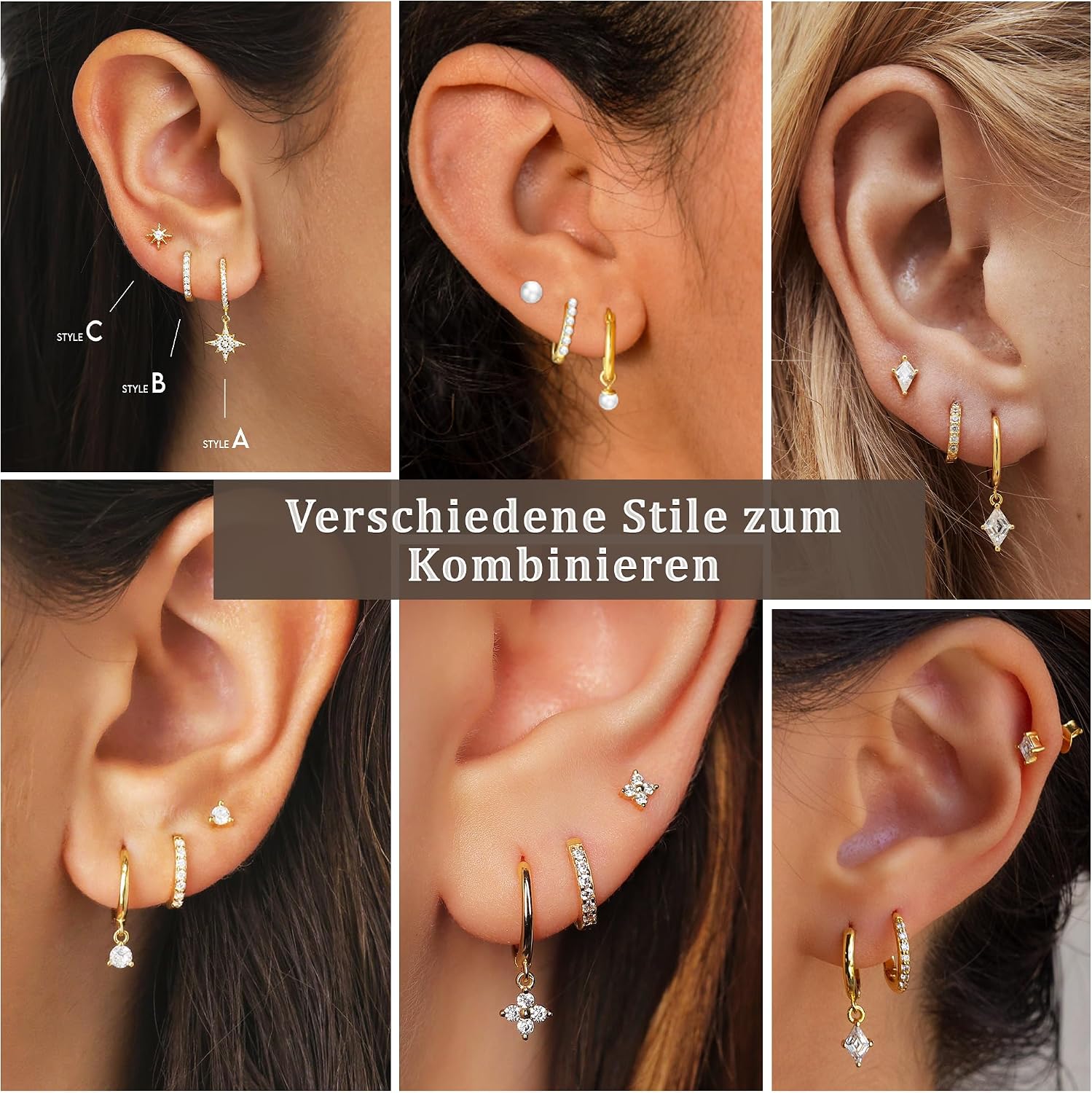 Detalle de AVOTTO 3 Paar Ohrringe Ohrstecker Silber 925 – hypoallergen & Zirkonia, Huggie Hoop Set