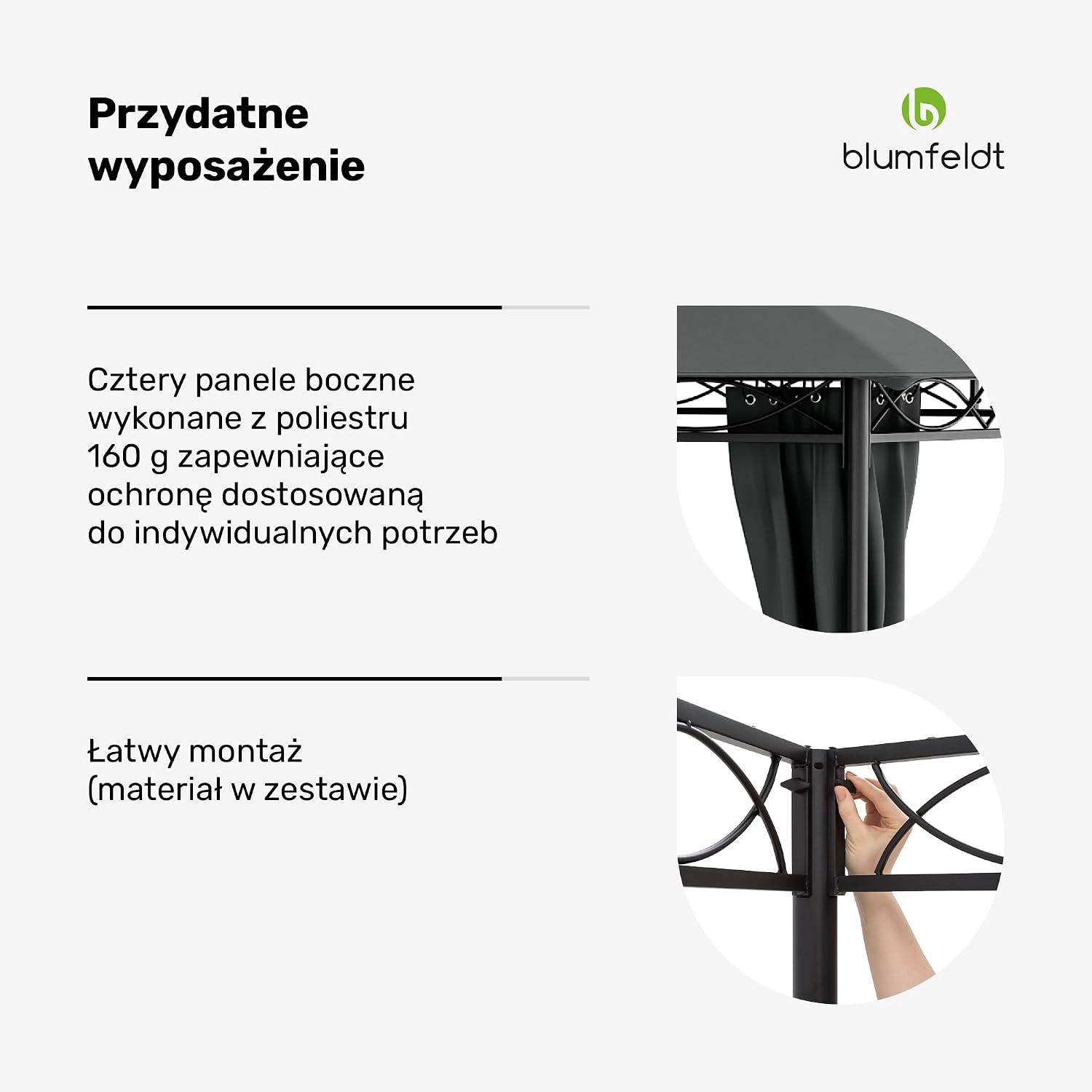 Detalle 1 de Blumfeldt Mondo 3x4 – pawilon ogrodowy z metalową ramą i zasłonami
