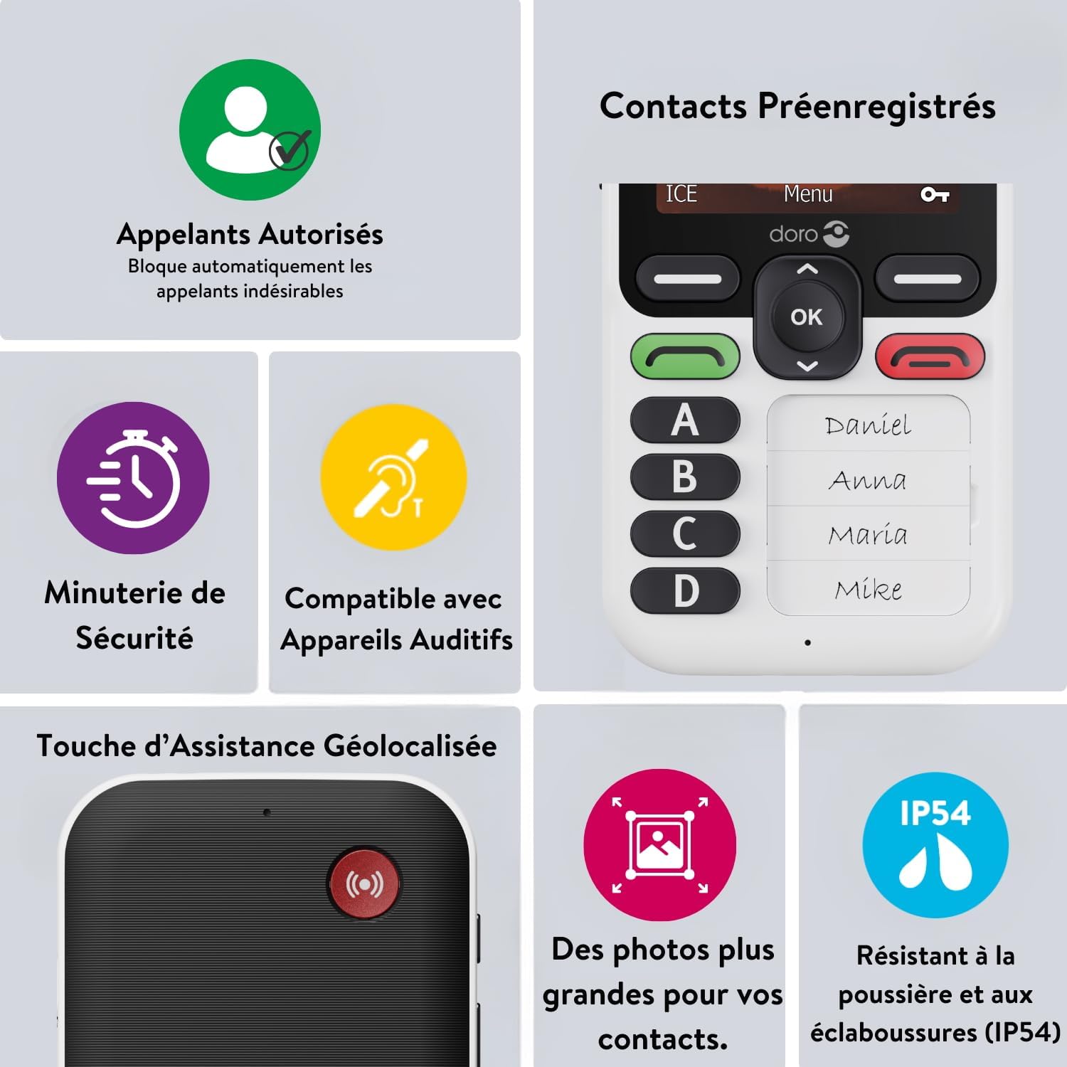 Detalle de Doro Leva X10 – Téléphone portable senior 4G débloqué avec touche d’assistance et SMS