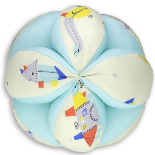 Detalle de Surikatokids Pelota Montessori - Bola Sensorial Bebe (Dinos) de algodón 100% con cascabel