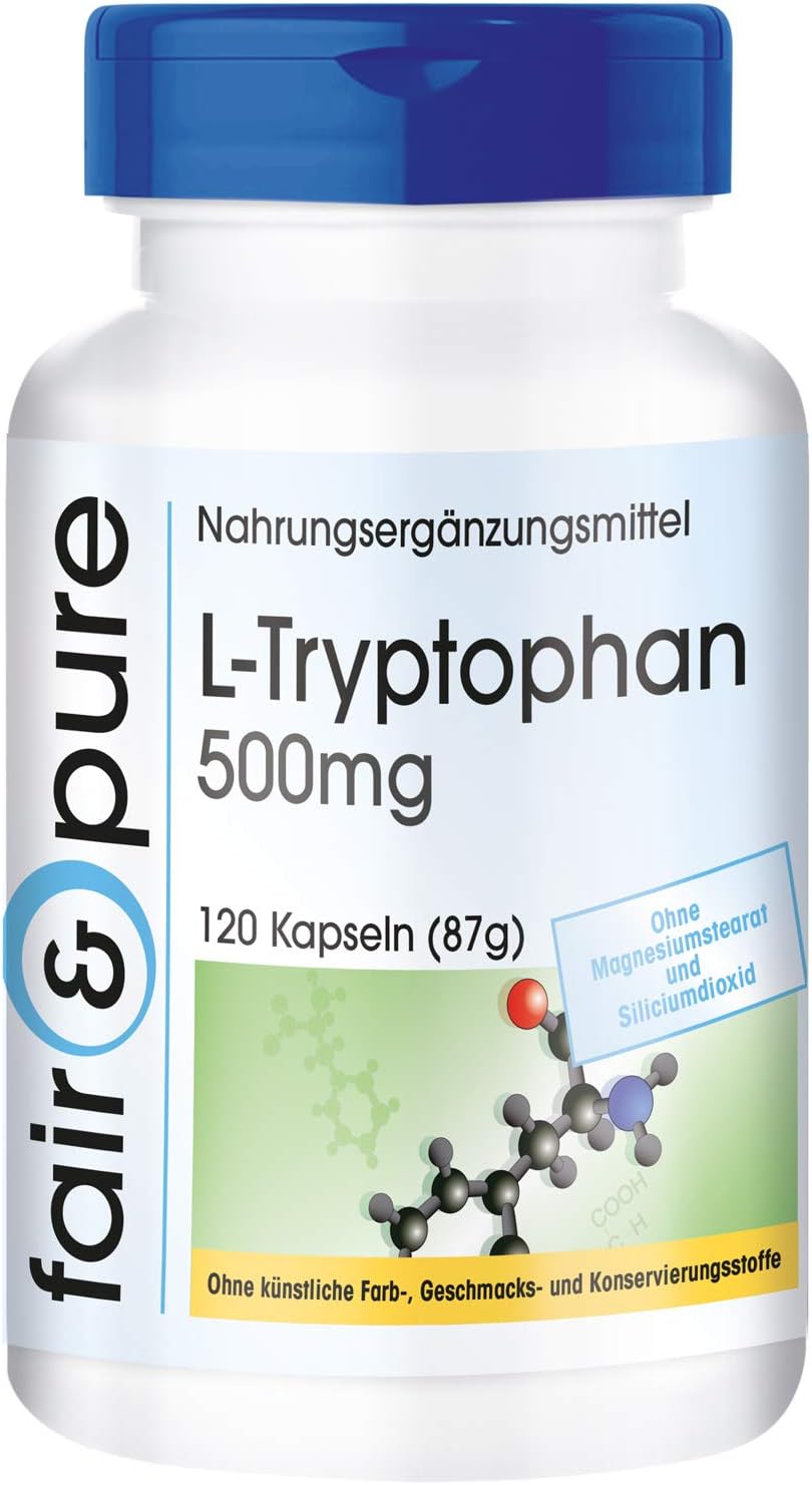 Detalle de Fair & Pure L-Tryptophan 500 mg — 120 Kapseln Hochdosiert, ohne Zusatzstoffe, in Deutschland hergestellt