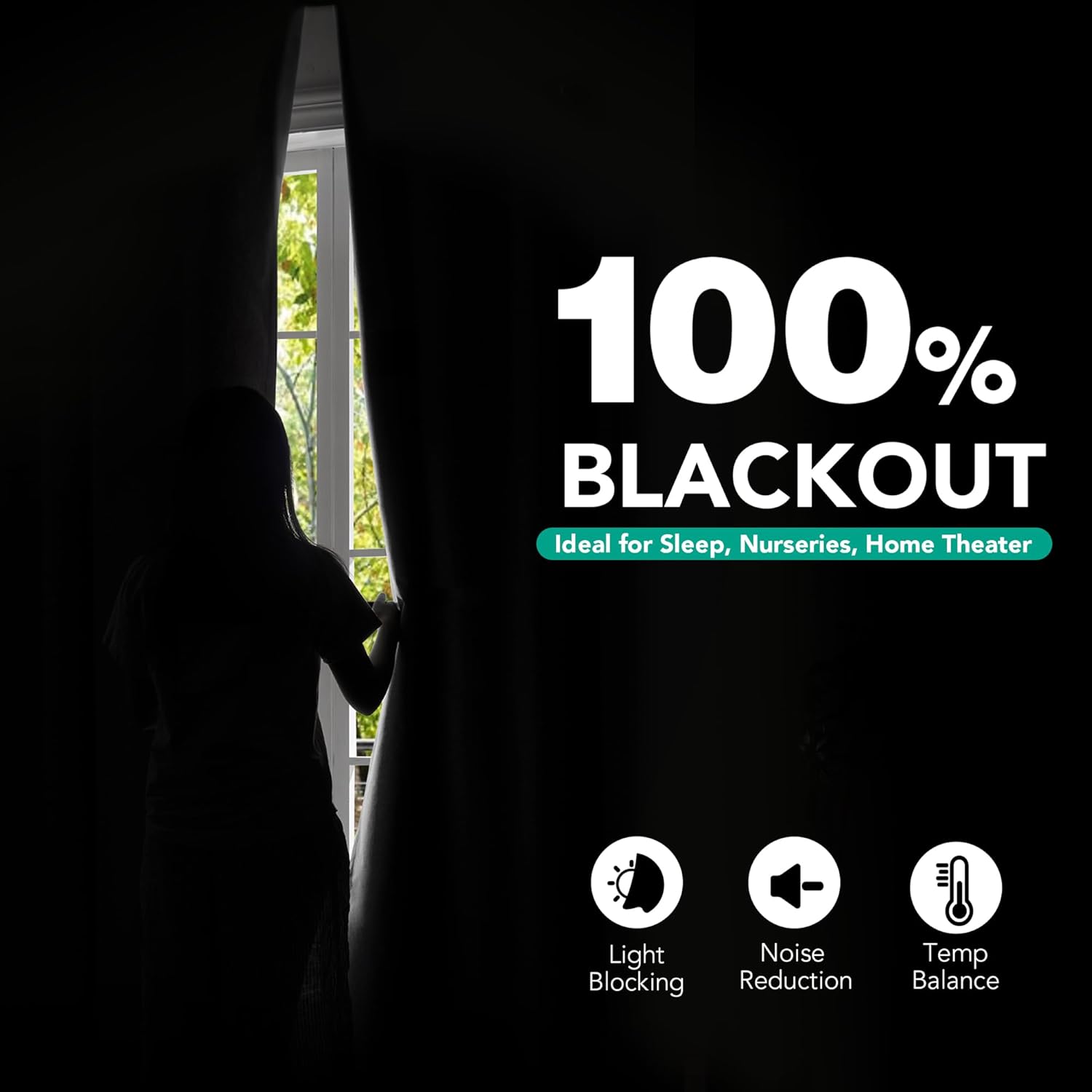 Thumbnail 2 de Deconovo Rideaux 100% occultants à œillets (lot de 2) 140 x 270 cm, noirs