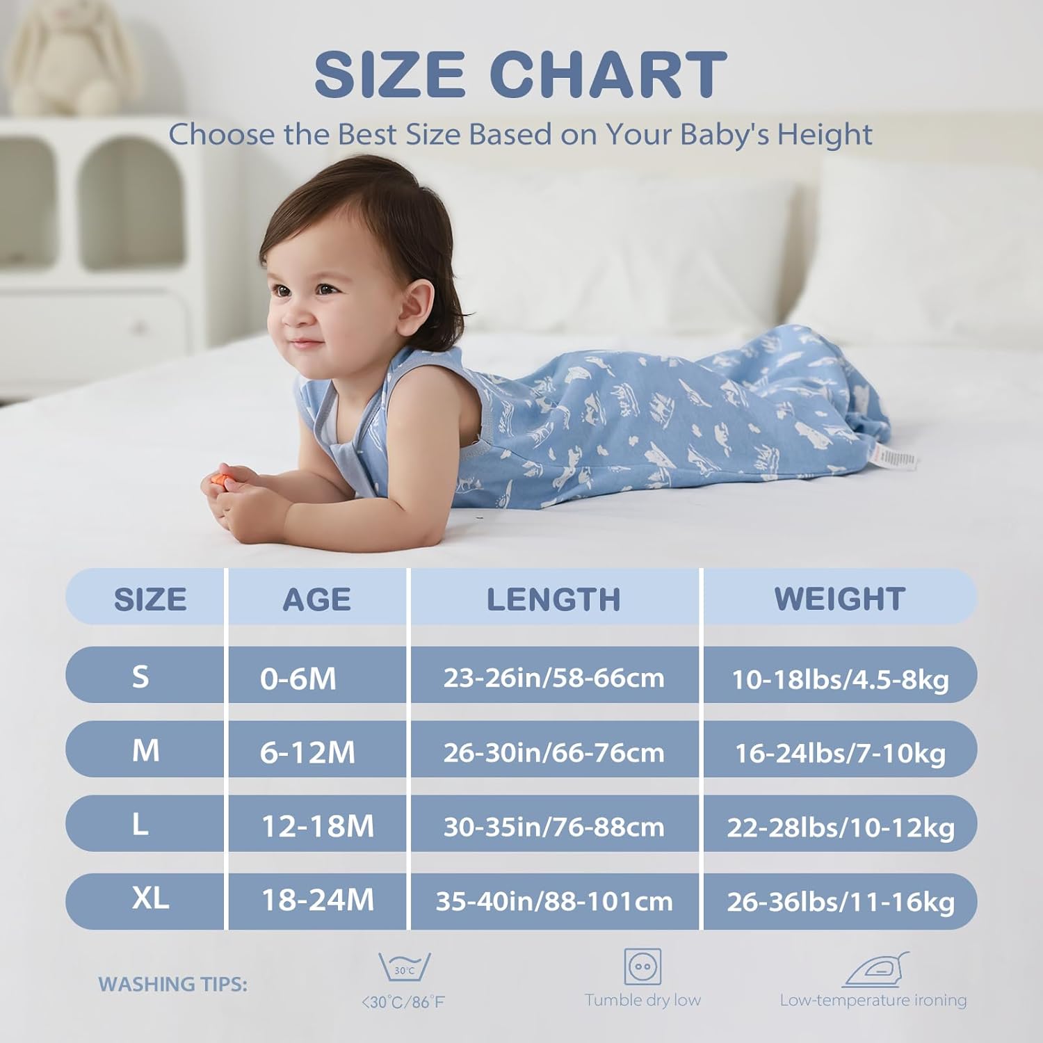 Detalle de Mosebears Sleeping Bag Baby Summer (3 Pack, Blue, Size S) – 0.5 Tog, 100% Cotton