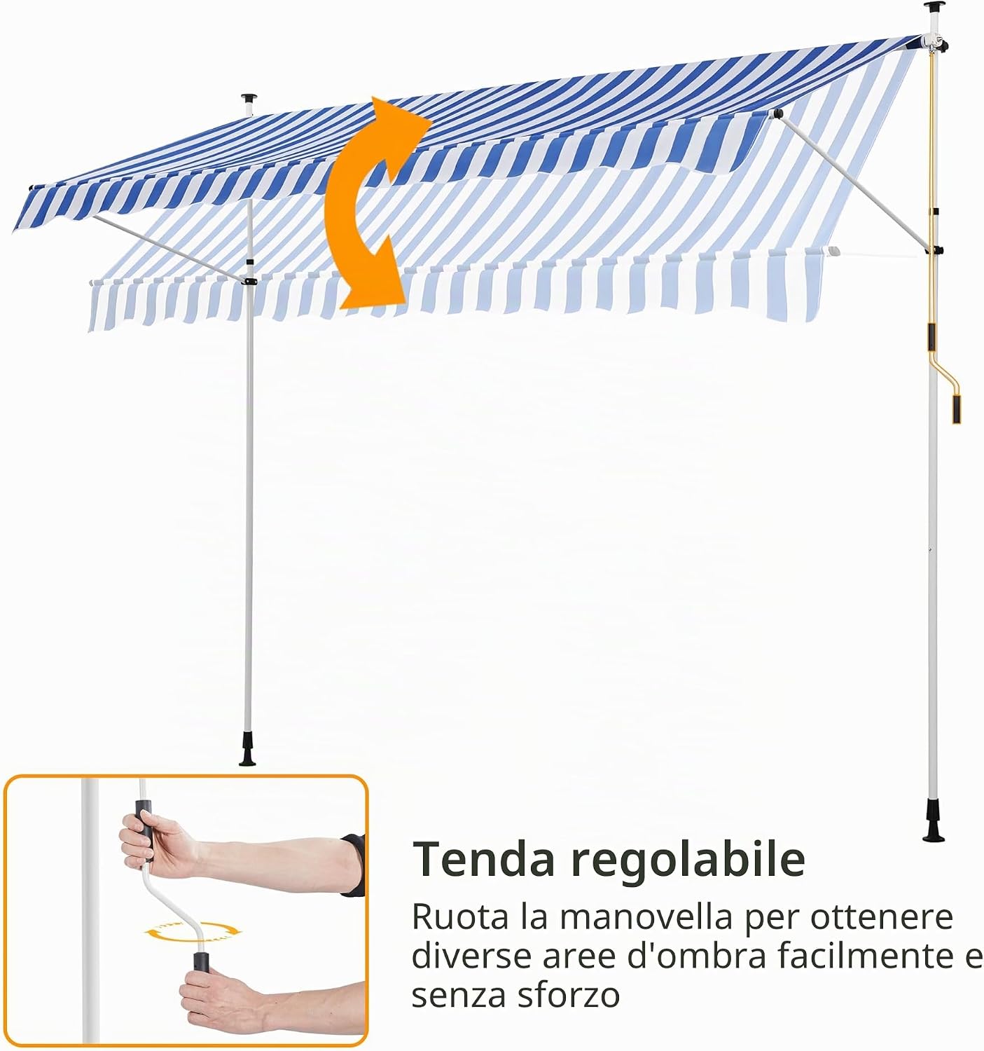 Thumbnail 6 de Yaheetech Tenda da Sole per Balcone Esterno Veranda 250 × 120 cm – Telescopica, Ø Regolabile, Blu e Bianco