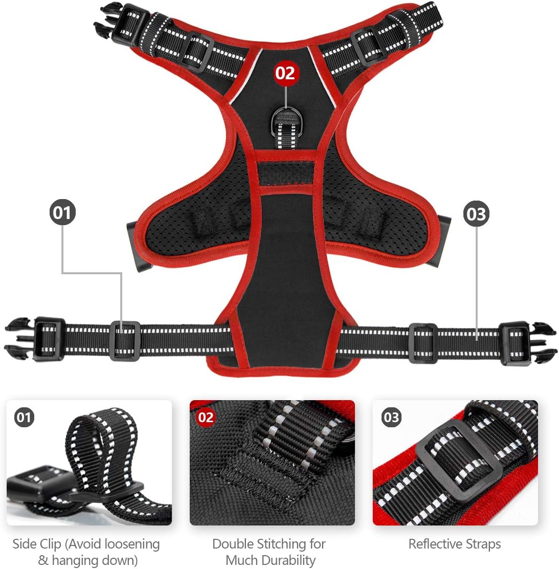 Thumbnail 4 de PHOEPET No Pull Dog Harness (Adjustable Vest with Padded Handle & Reflective Strips) – Black, XL