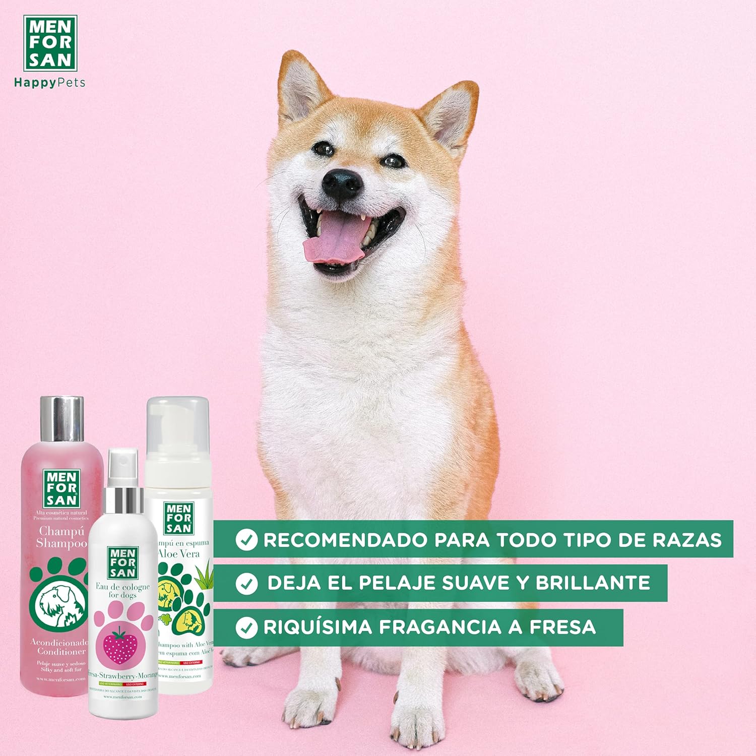Thumbnail 1 de Menforsan Confezione Igiene e Bellezza per cani e gatti con fragola: shampoo + balsamo + colonia + shampoo in schiuma