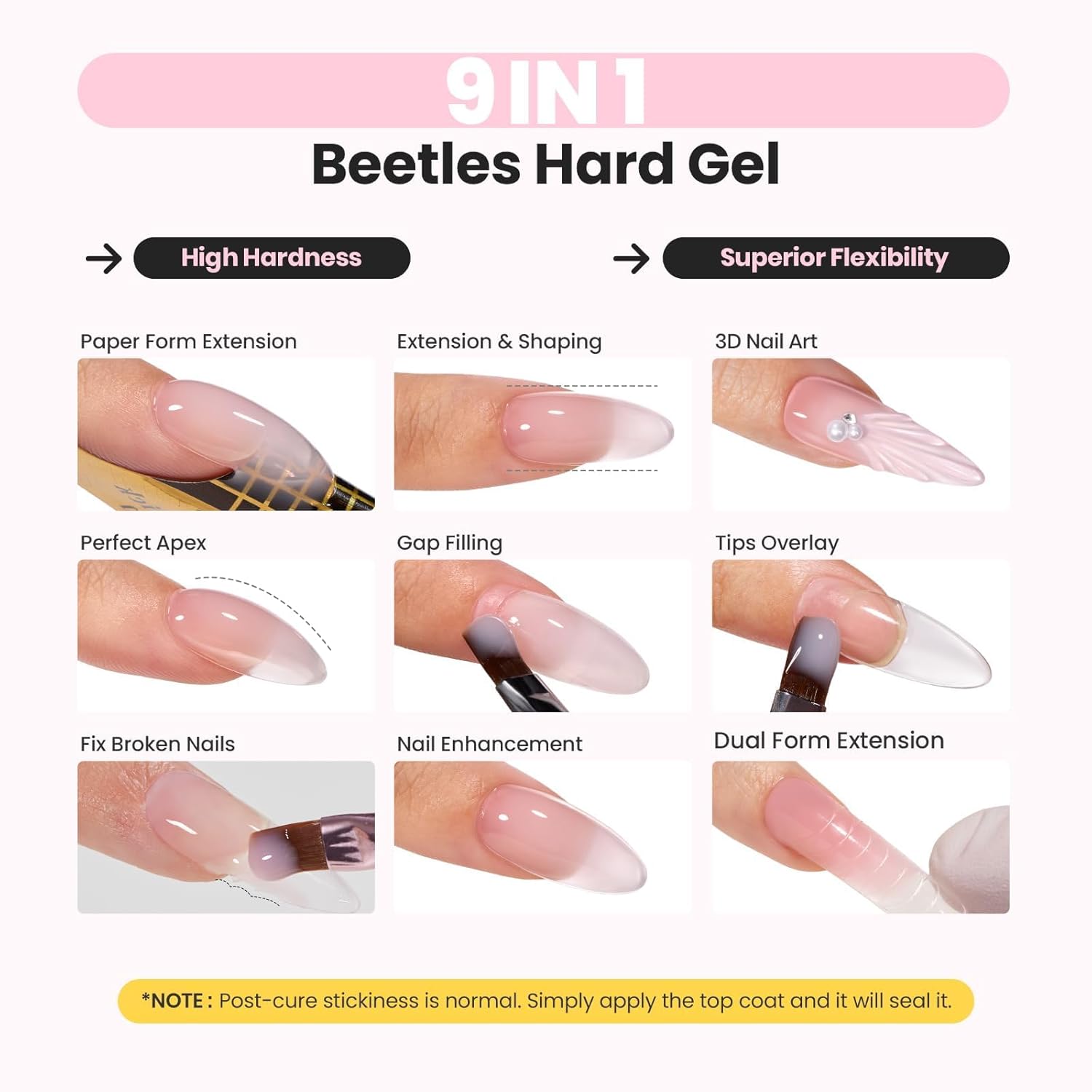 Detalle de Beetles Hard Gel for Nails Kit: 3-Color Nude, Clear, and Glitter Builder Gel Set