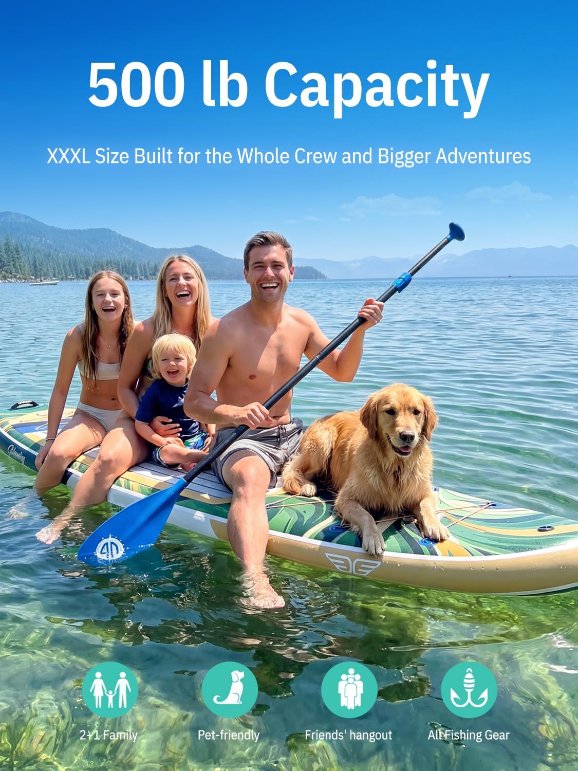 Detalle de Niphean (Extra Large) Inflatable Paddle Board (SUP) for 2+1 People with StabilTrac Fin and Accessories