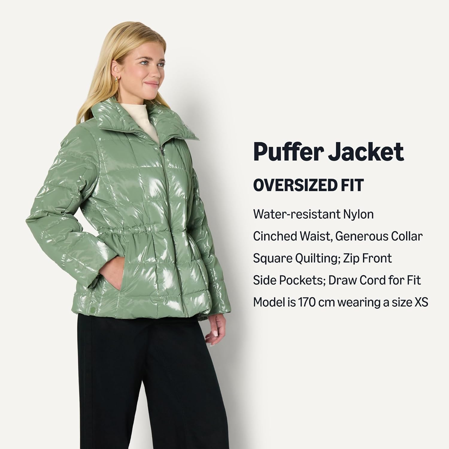 Detalle de Amazon Essentials Women's Oversized-Fit Square Quilted Puffer Jacket with Adjustable Waist