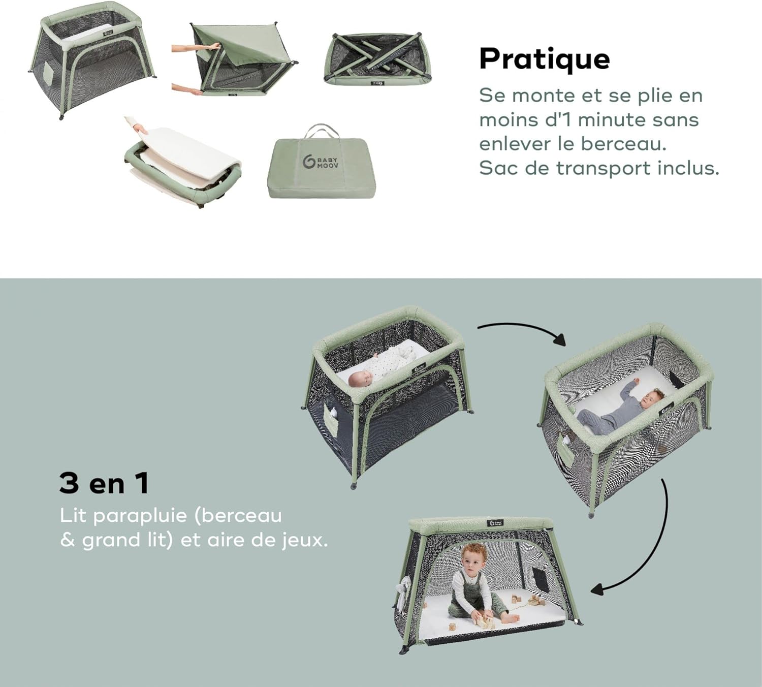 Thumbnail 6 de Babymoov Moov & Comfy 3-in-1 Travel Cot with Removable Newborn Insert