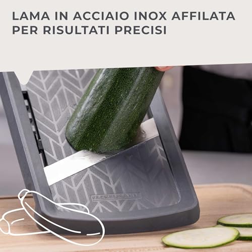 Detalle de Fackelmann Mandolina affettaverdure regolabile: lama inox, 4 livelli di taglio, sicurezza e praticità per la cucina