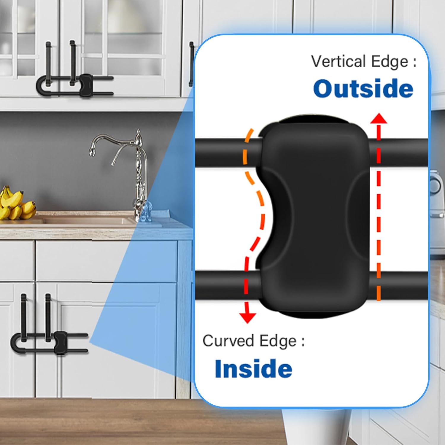 Detalle de SPISPI U-Shaped Cabinet Locks, Adjustable Sliding, 6-Pack, Black