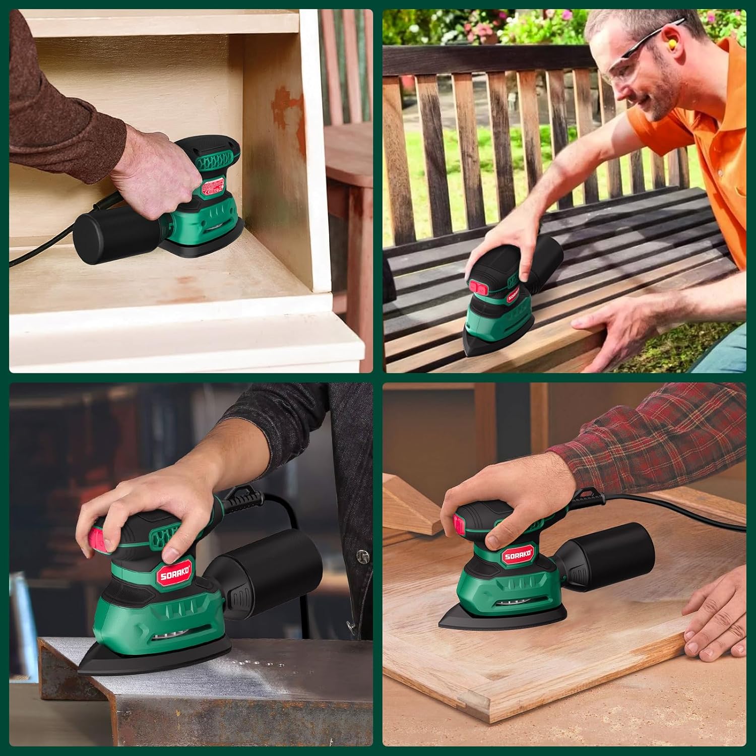 Detalle de SORAKO Electric Sander (220W, 14000 OPM) with Dust Collector and 16 Sandpapers