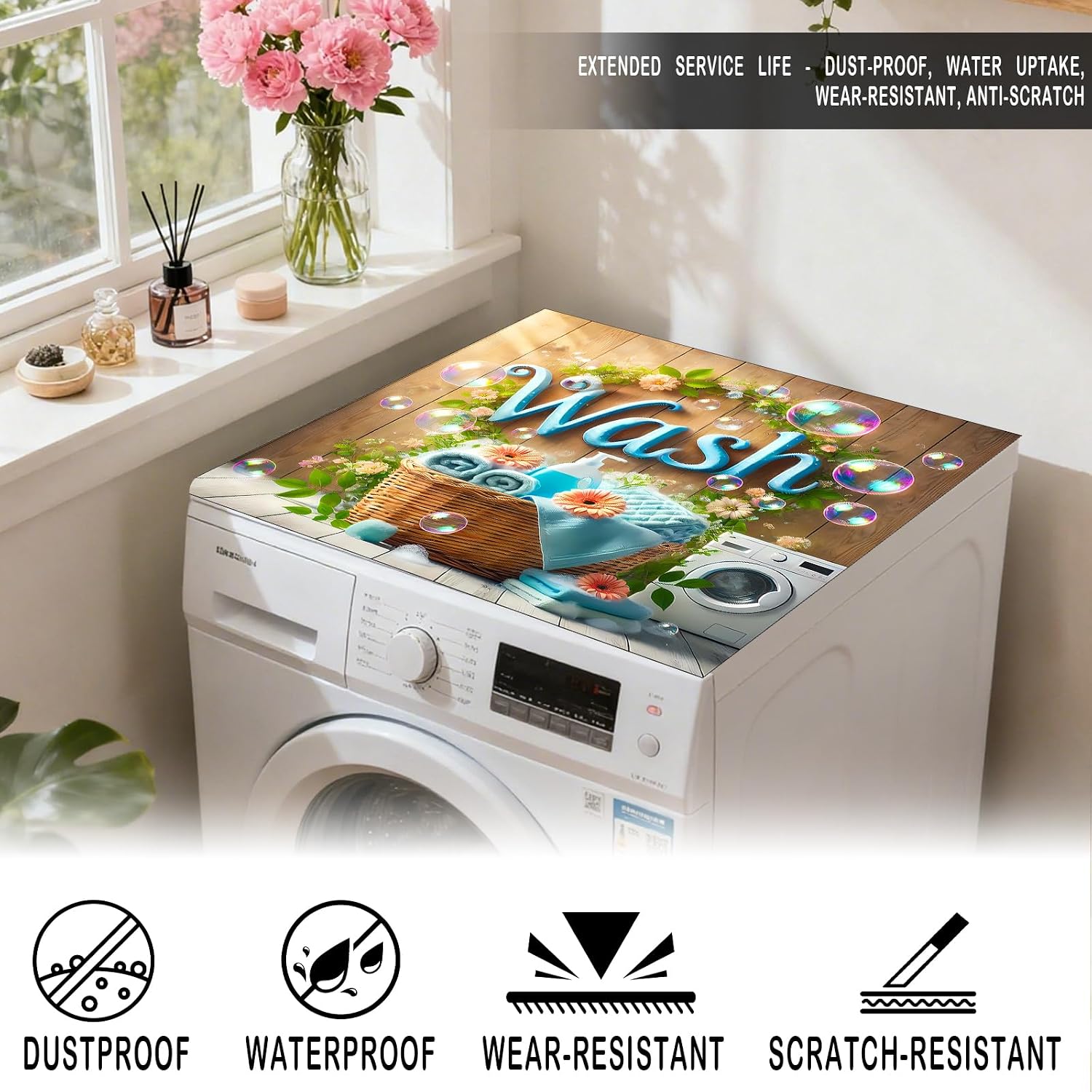 Detalle 2 de Nuxovilar Wood Washer and Dryer Top Cover, 23.6 x 19.7-Inch Protective Mat