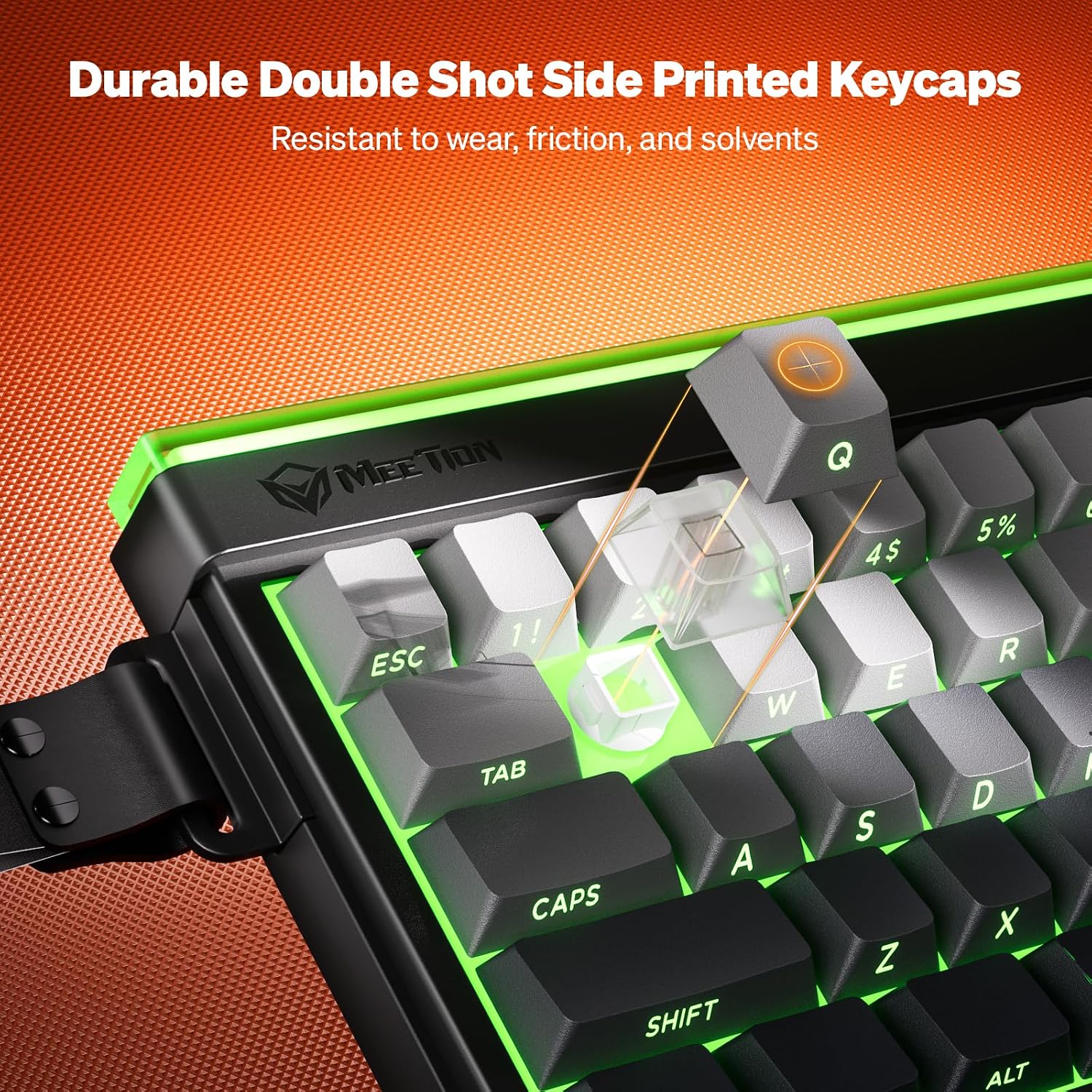 Detalle de MEETION Vibekey68 Gaming Keyboard: 68-Key Tri-Mode Membrane Keyboard with RGB Light Bar