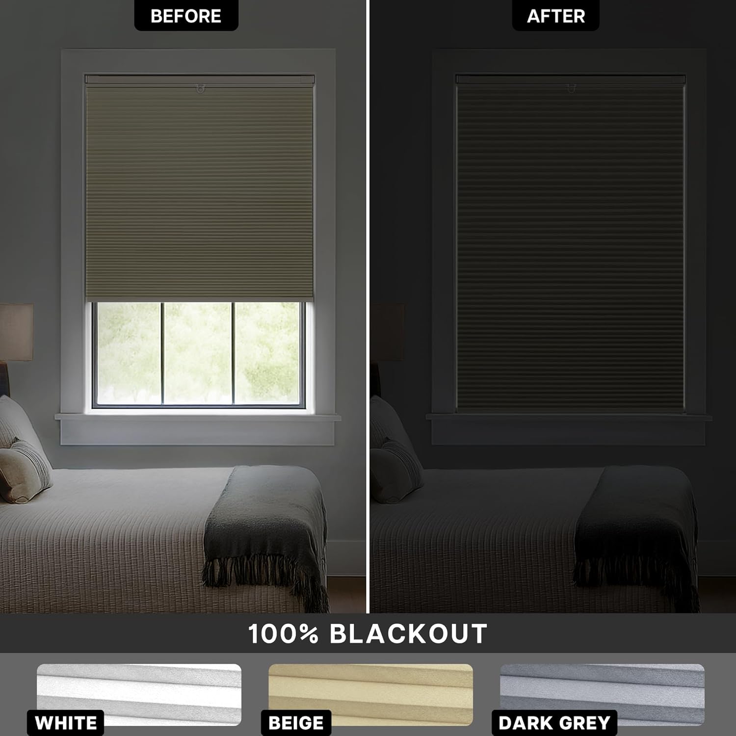 Detalle de LazBlinds 41043420 No-Drill Cellular Shade, 35 x 64 in, White Blackout