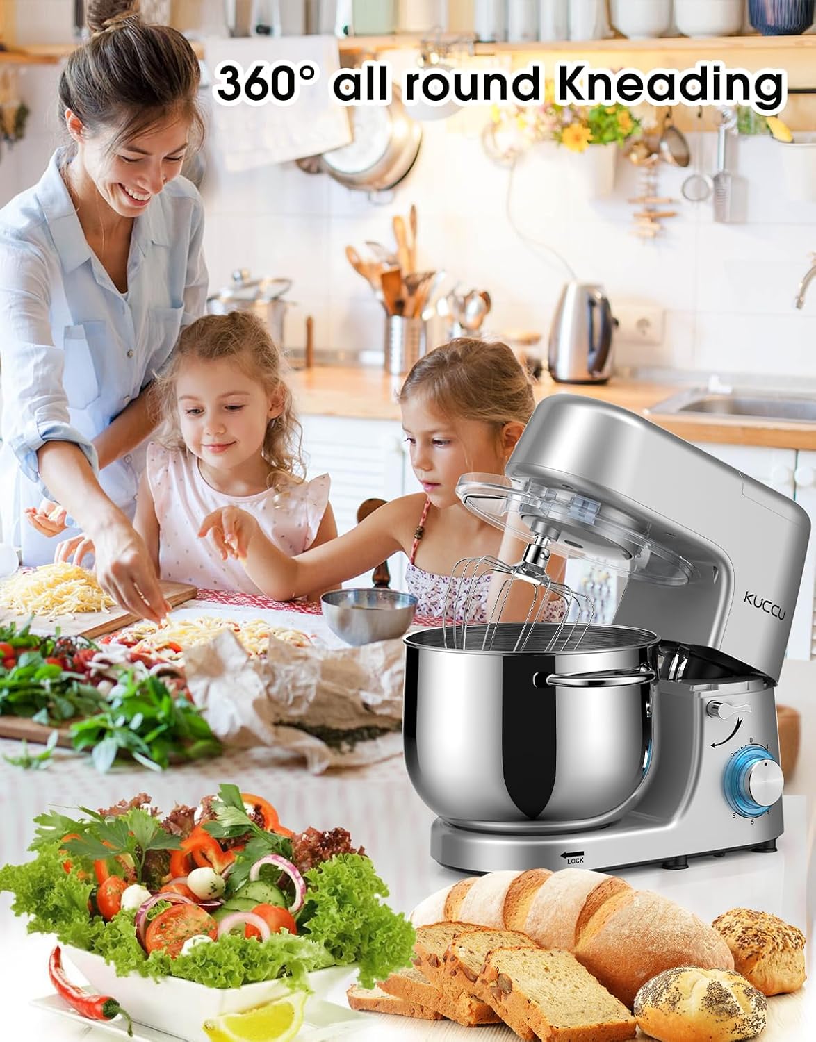 Detalle de KUCCU SM-1508 Stand Mixer, 9.5 qt Bowl, 660W, Six Speeds with Pulse