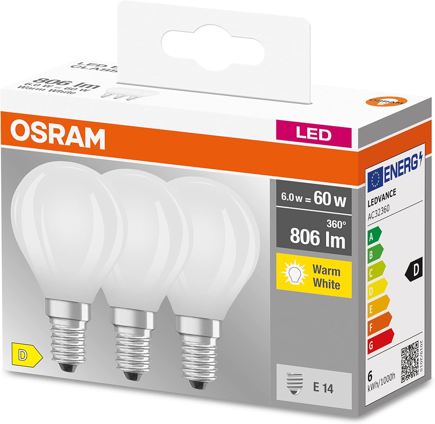 Thumbnail 2 de Osram Star Filament-Lampe E14, mattes Glas, Warmweiß 2700K, 806 lm – 3er-Pack