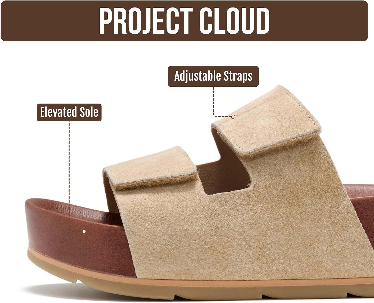 Detalle 2 de Project Cloud 100% Genuine Leather Platform Wedge Sandals for Women with Plush Soft Insole
