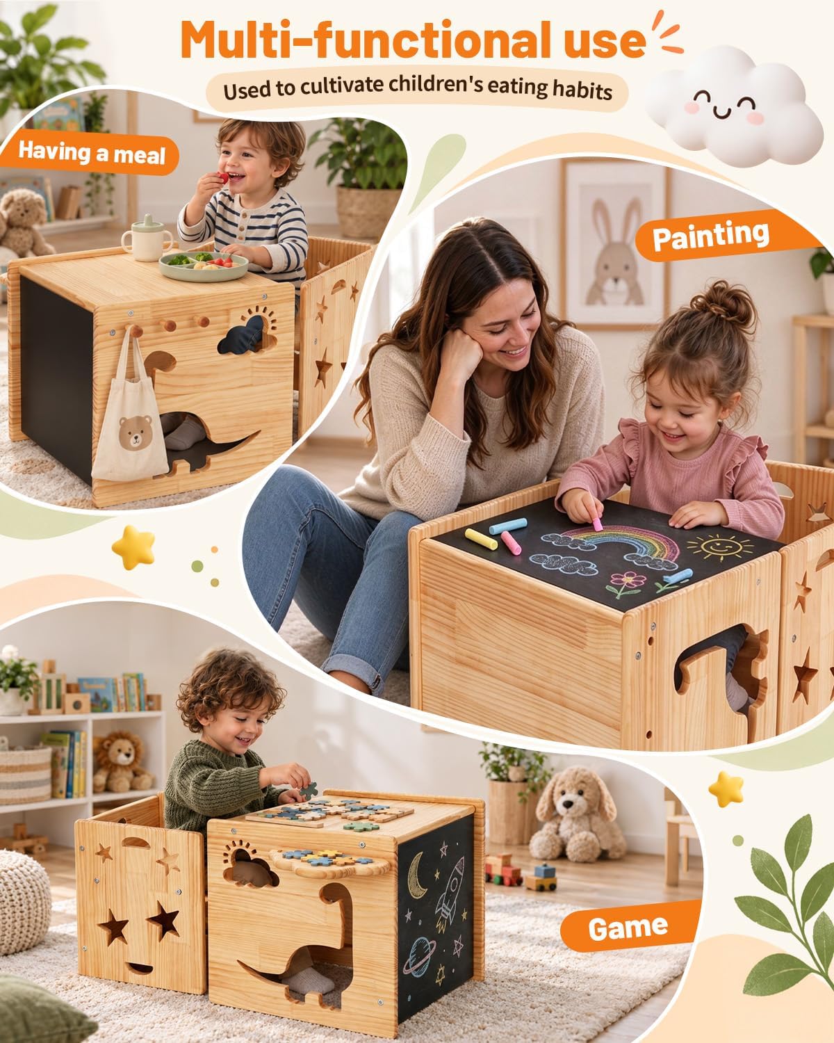 Detalle 1 de Montessori Toddler Table and Chair Set, Natural Wood