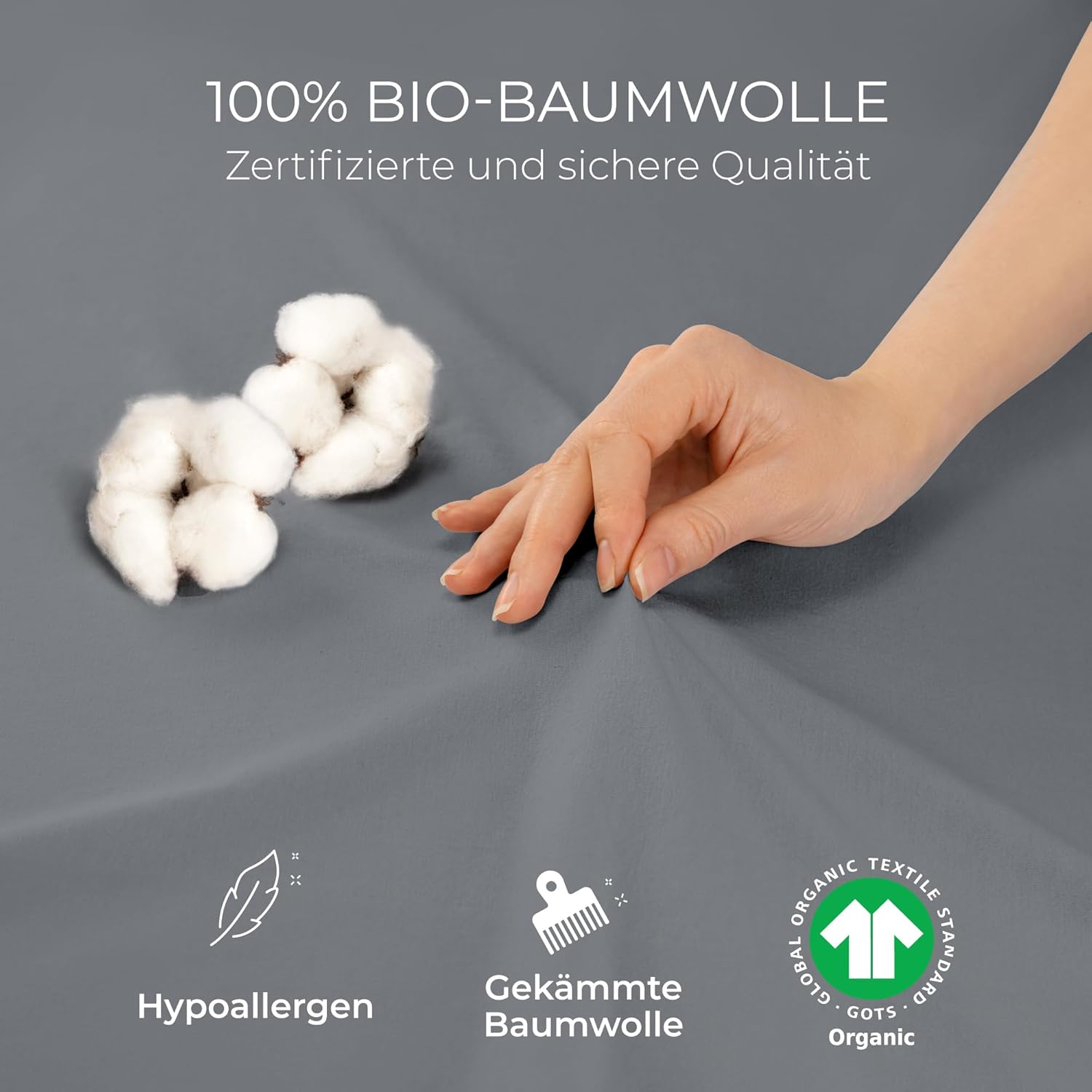 Thumbnail 1 de Dreamzie Premium Spannbettlaken 180×200 bis 200×200 Dunkelgrau – aus 100% Jersey Bio-Baumwolle