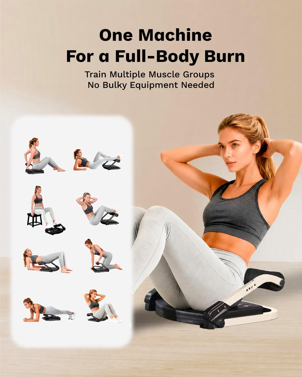 Detalle de AIRHOP Ab Machine, 4-Level Auto-Rebound Core Trainer with Foldable Steel Frame