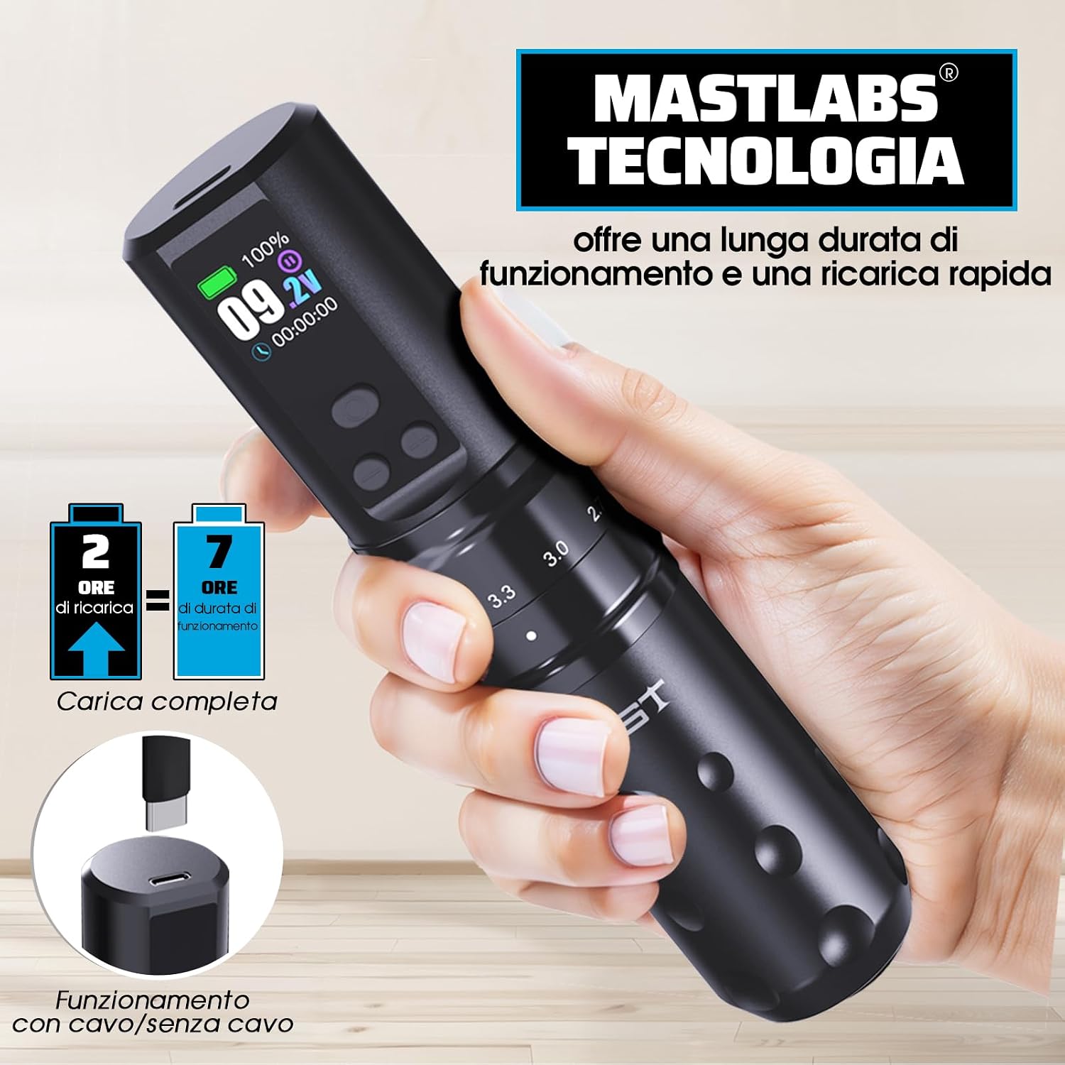 Thumbnail 3 de Mast Fold2 Pro Kit Tattoo Wireless: penna tatuaggio rotativa professionale con 2 batterie e set completo rose