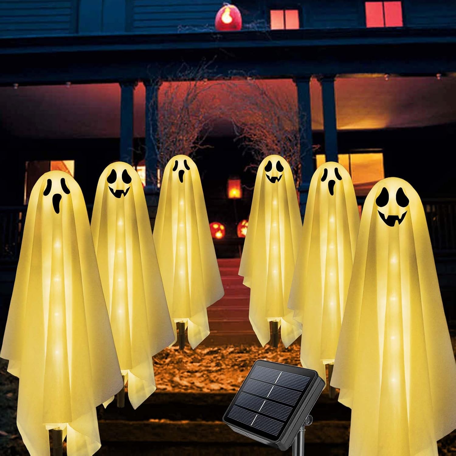 Detalle 2 de Homeleo Set of 6 Solar Ghost Stake Lights, Warm White Outdoor Halloween Decor