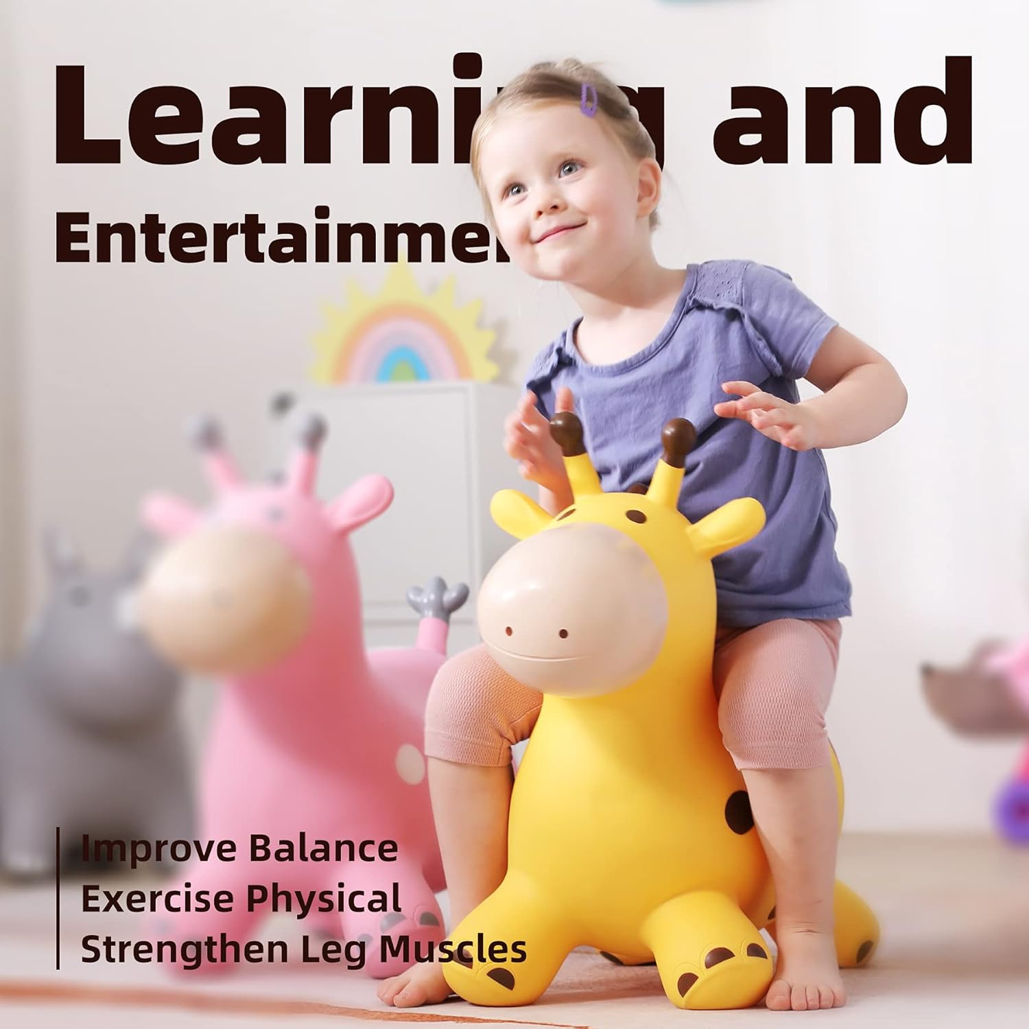 Detalle de EVERICH TOY Giraffe Bouncy Horse Hopper for Toddlers (Inflatable Ride-On Jumping Toy)