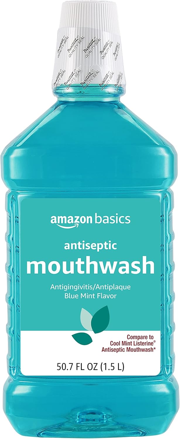 Amazon Basics Fresh Breath Antiseptic Mouthwash (Blue Mint), 1.5-Liter Bottle