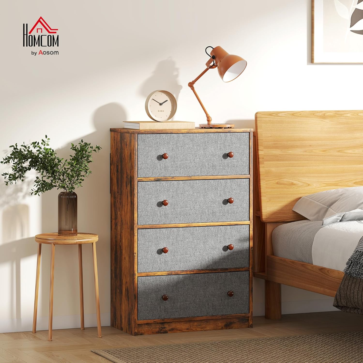 Thumbnail 1 de HOMCOM 4-Drawer Fabric Chest of Drawers with Steel Frame (Grey & Rustic Brown)