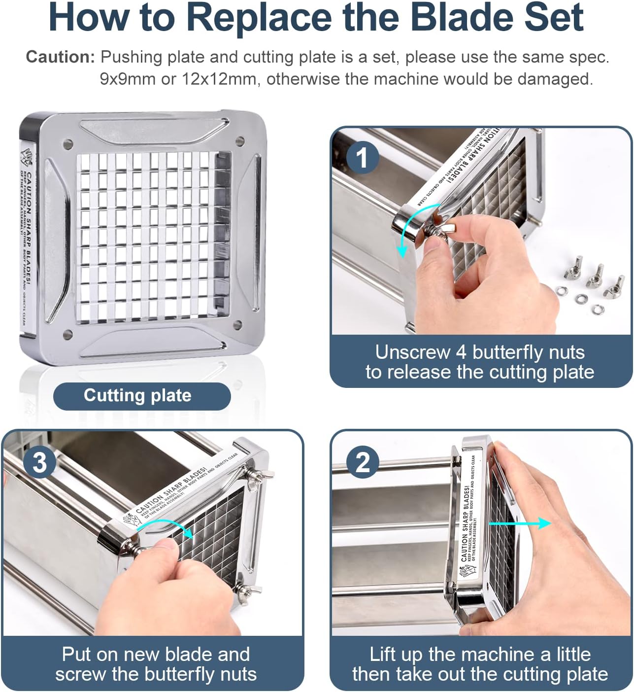 Detalle de Sopito Professional Potato Cutter: Stainless Steel Fry Cutter with 1/2" and 3/8" Blades