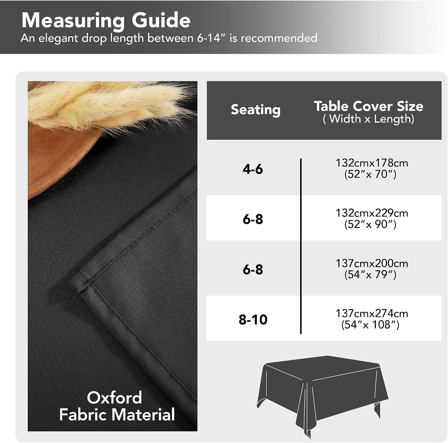 Thumbnail 6 de Deconovo Home wipeable Oxford tablecloth (130 x 160cm) – rectangular, water resistant, black