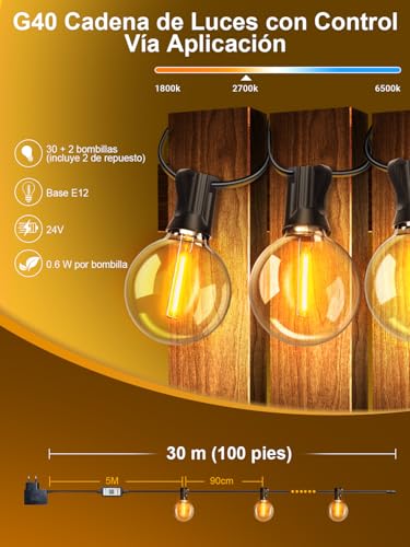 Detalle de ARKOCHIC Guirnalda Luces Exterior 30M con Control App y Música Sync