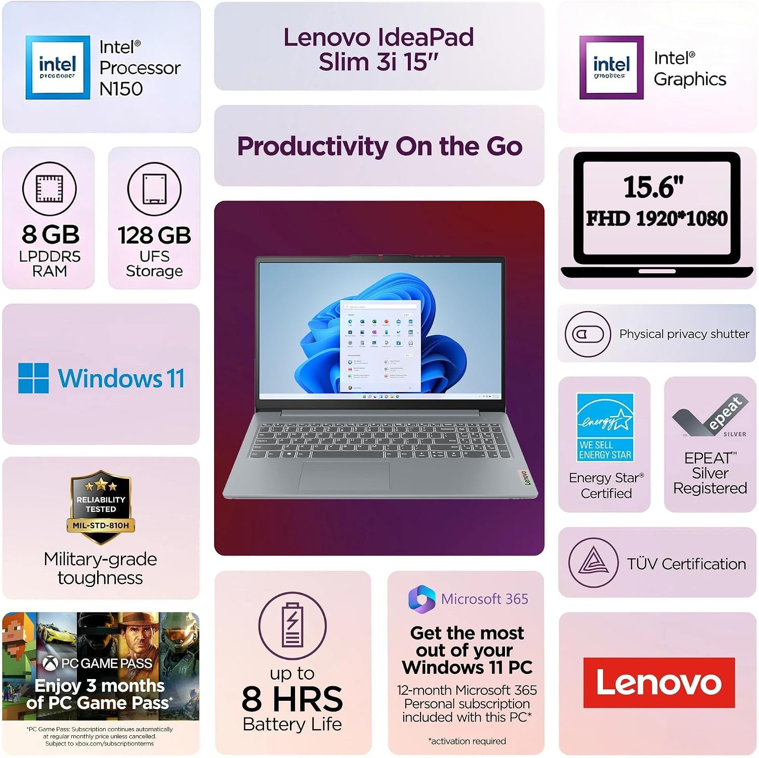 Detalle de Lenovo 15.6-inch FHD laptop