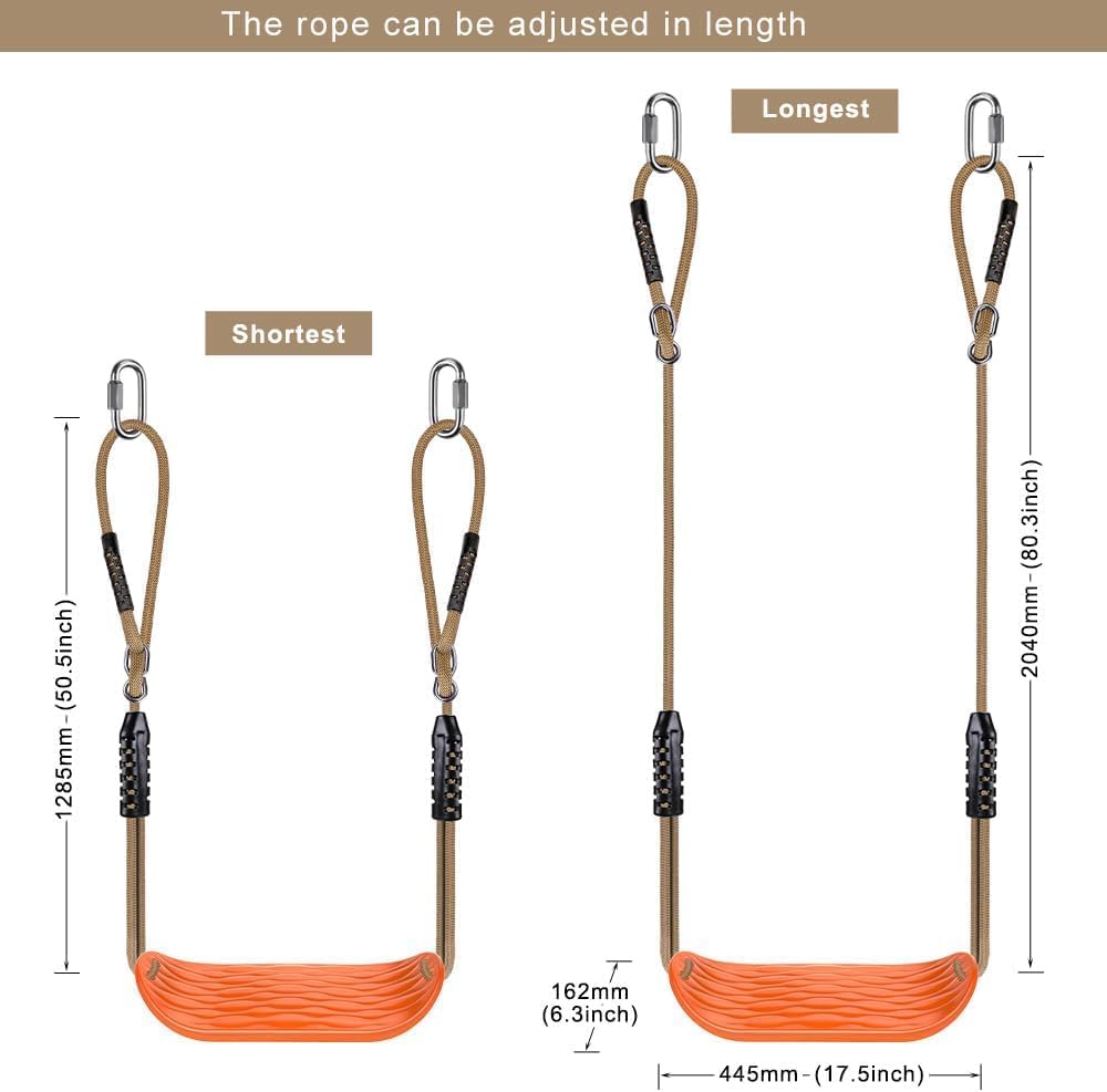 Thumbnail 1 de BeneLabel Kinder-Schaukel Schaukelbrett mit verstellbarem Seil (130–200 cm) bis 113 kg, Orange „Wasserrippel“-Design