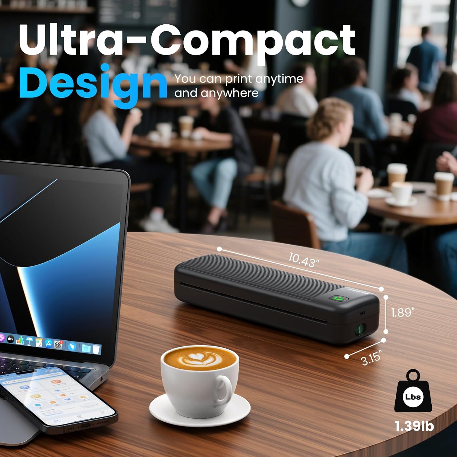 Thumbnail 2 de CyberPixel Portable Wireless Inkless Thermal Printer (Bluetooth + USB) for Travel, A4 & US Letter, Black