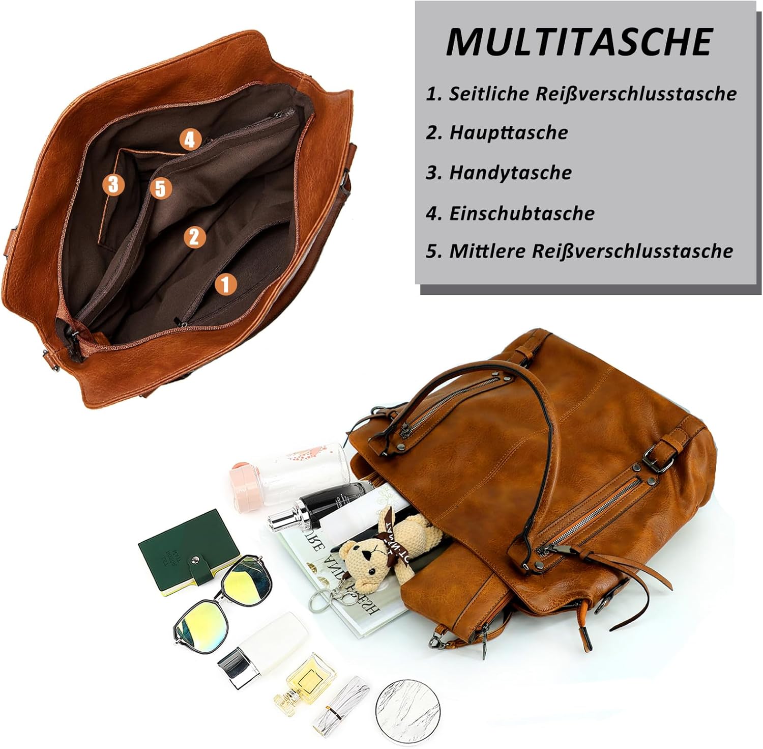 Thumbnail 3 de TANTOMI Handtasche Damen Elegant Vintage – Große Umhängetasche mit Crossbody-Band und abnehmbarem Schulterriemen