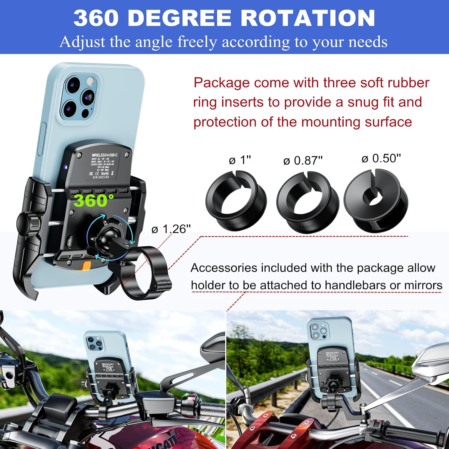 Detalle 2 de BRCOVAN Motorrad Handyhalterung Qi 15W
