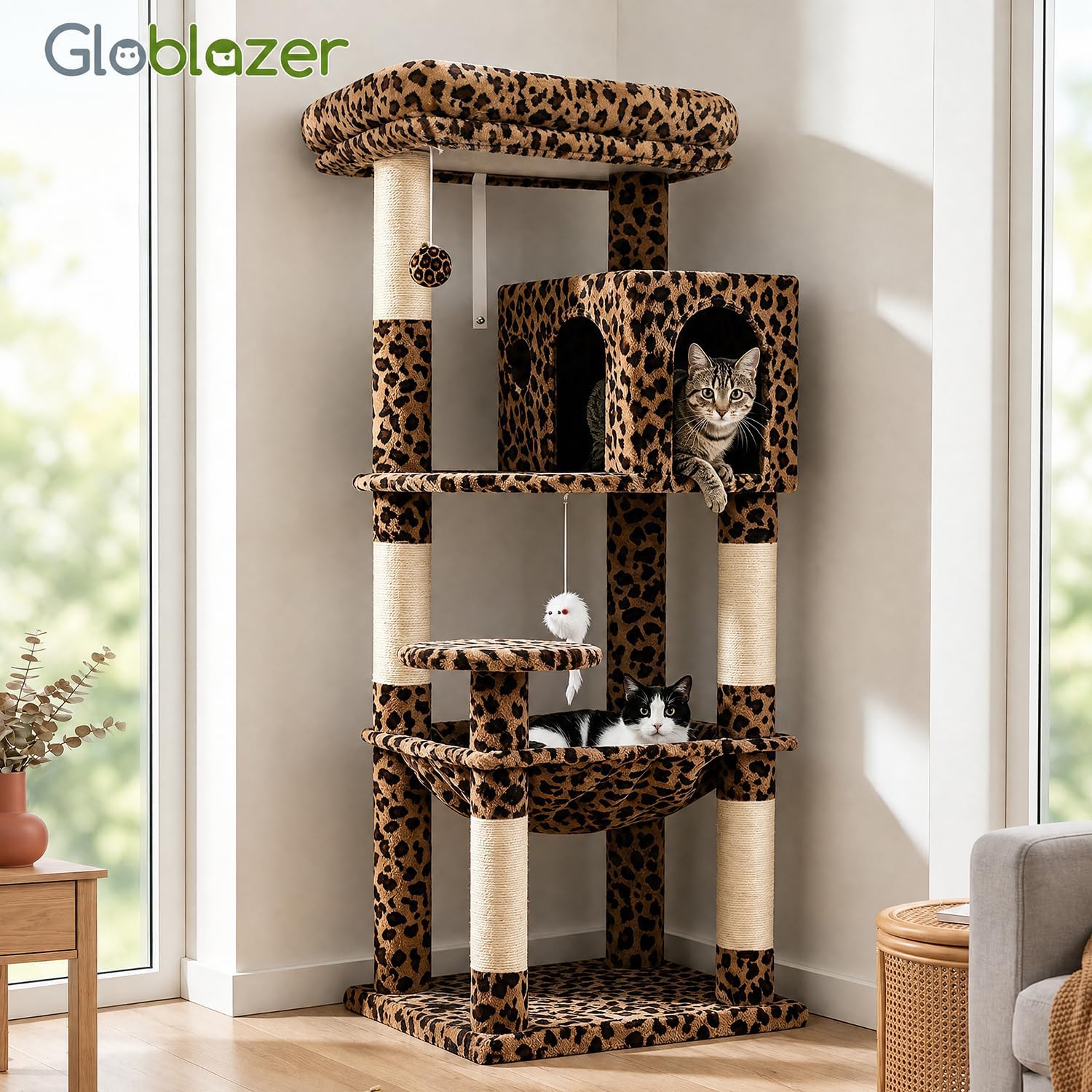 Thumbnail 6 de Globlazer F53 Leopard Print Cat Tree with Sisal Posts, Hammock and Condo