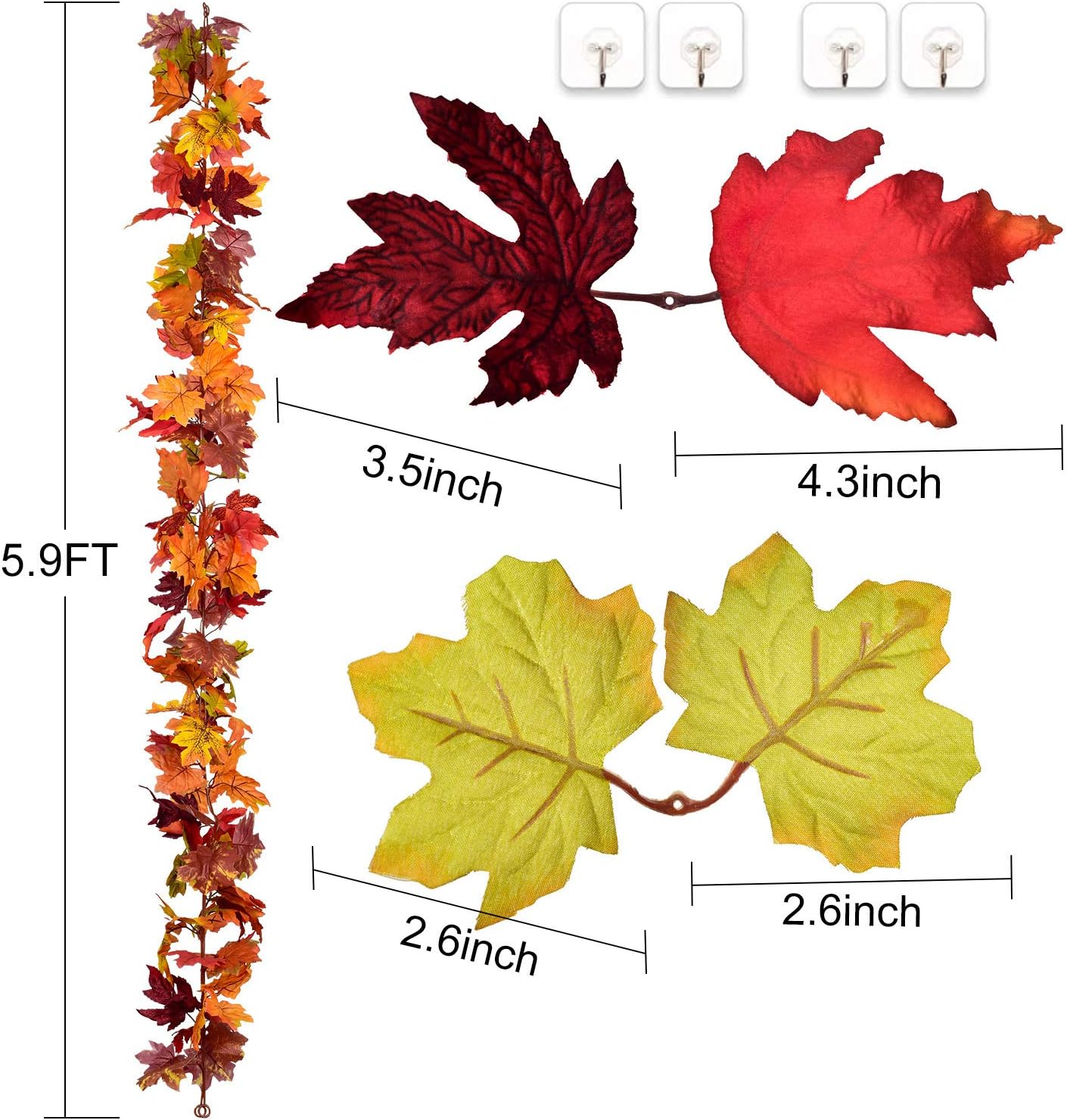 Detalle 2 de DearHouse EEWTE-018 Fall Garland, 2-Pack 7-Color Maple Leaves, 5.9 Feet