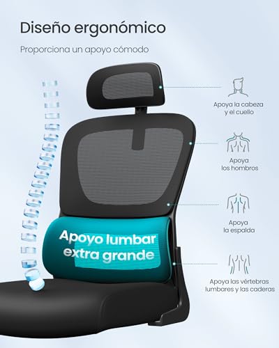Detalle 2 de Silla de Oficina SONGMICS OBN041B01: ergonómica, malla doble capa y reposacabezas ajustable para home office