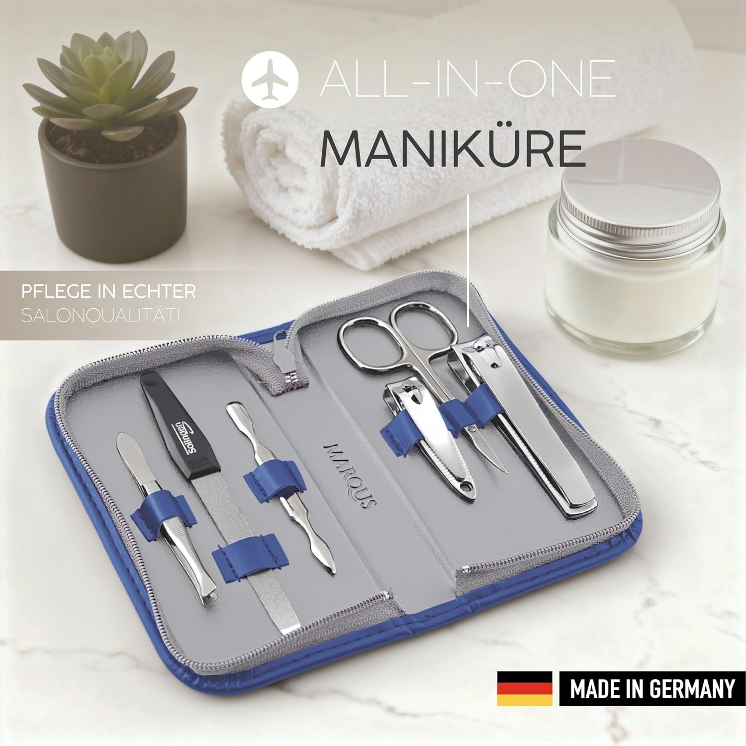 Detalle de Maniküre-Set Solingen aus glanzvernickeltem poliertem Stahl im Kunst-Leder Etui (6-teilig)