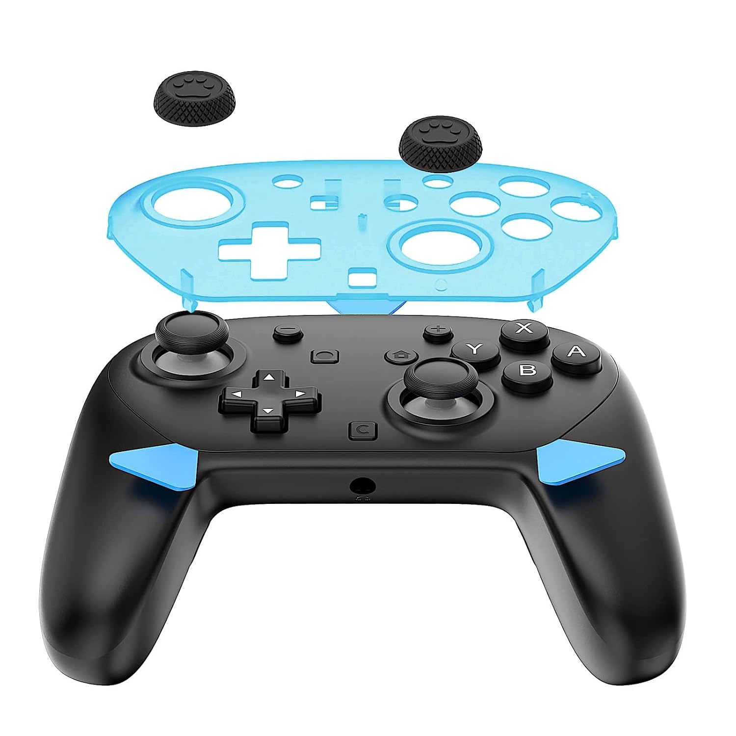 Detalle de DLseego Protective Cover Case for Switch 2 Pro Controller – Clear Blue Slim DIY Faceplate with Anti-slip Hard Shell