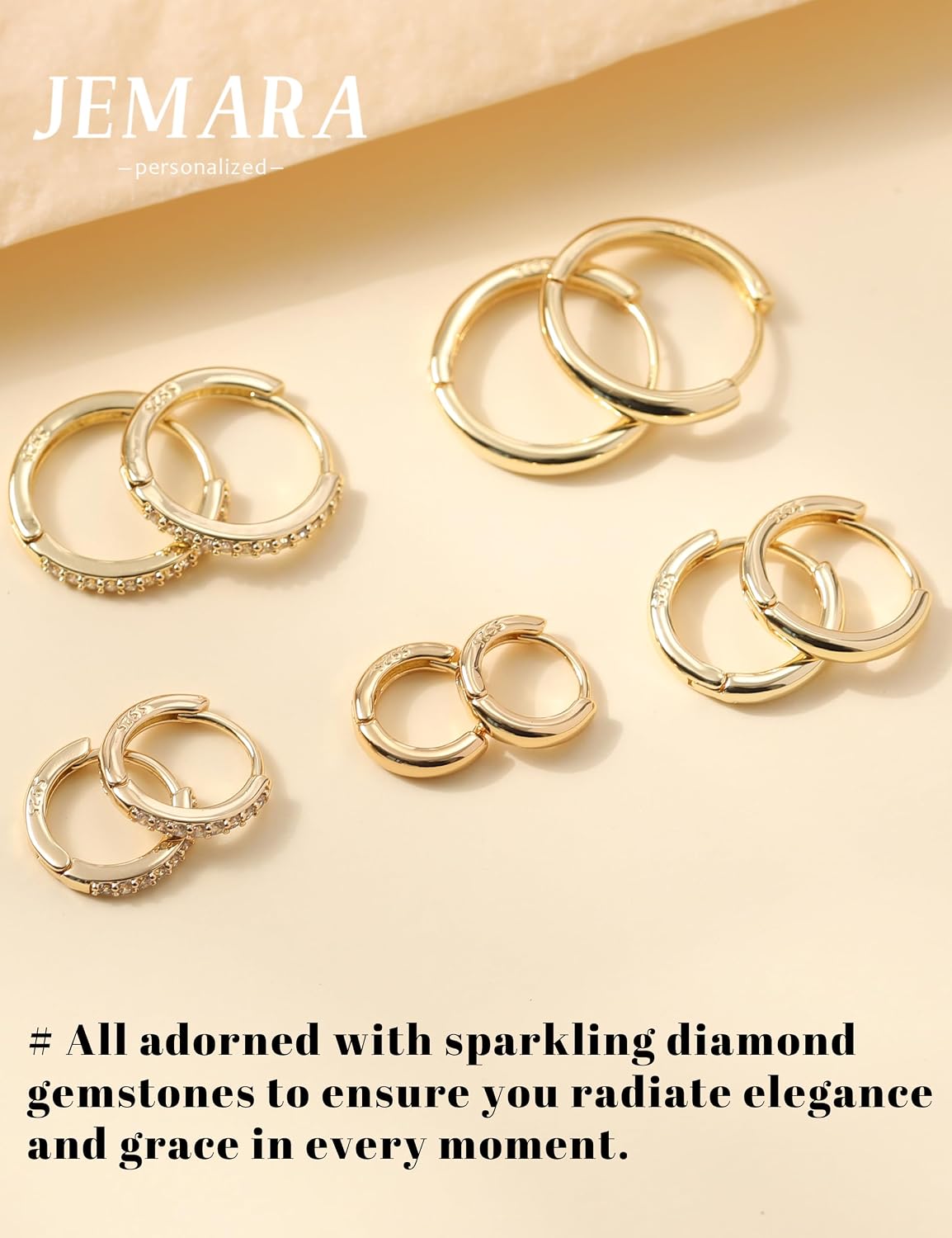 Detalle de JEMARA Gold Hoops Earrings – 5 Pairs of 14K Gold Plated Hypoallergenic Small Hoops