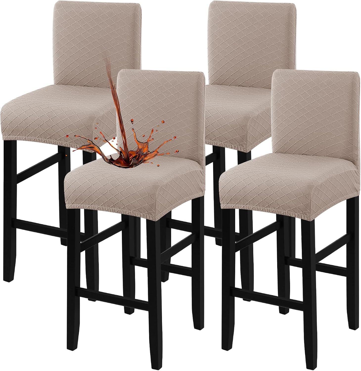 Detalle de Fuloon vattentäta barstolsöverdrag med ryggstöd, 4-pack i kaki