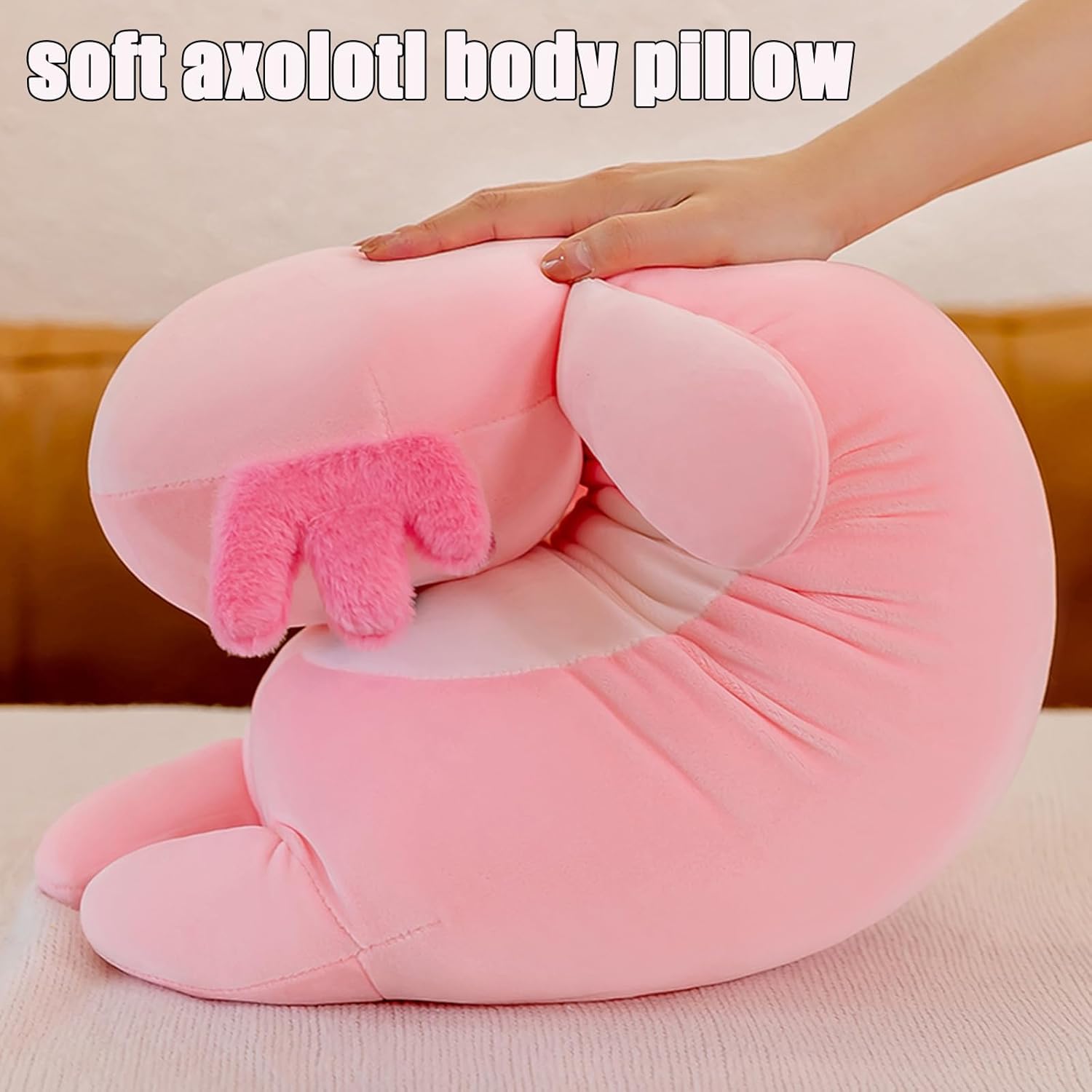 Detalle 2 de Aiuidun Long Axolotl Plush Pillow (100cm) – Soft Pink Axolotl Body Pillow