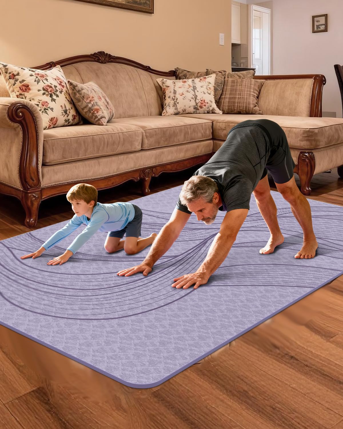 Detalle 2 de lvme Extra-Large Yoga Mat, 10 mm TPE Cushioning, Reversible Grip